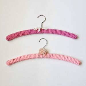 Vintage Crocheted Padded Hangers Pink & Rose Set of 2 Handmade Shabby Chic Décor